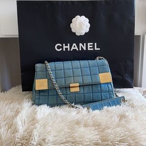 CHANEL  Single flap Denim Quilted Chocolate Bar